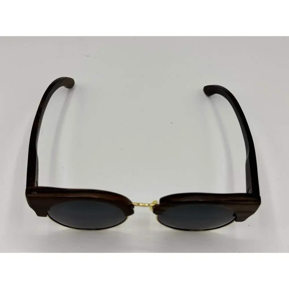 Finley & Co Wooden Frame Round Sunglasses Gold Accents HTEGNGS050